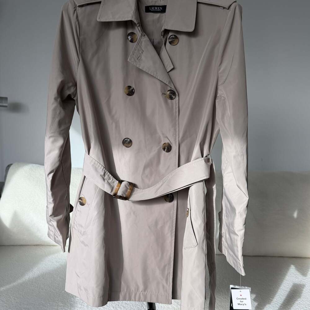NWT Ralph Lauren Short Trench Coat Khaki Beige Size M Belted Classic - Picture 4 of 8